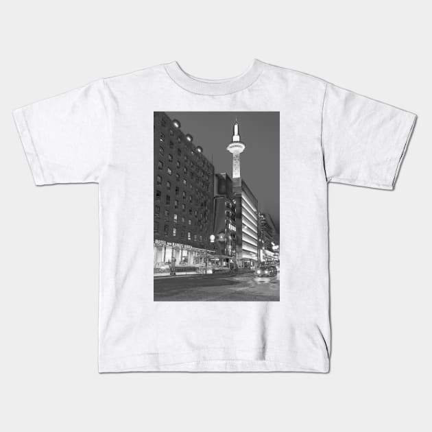 Hotel New Hankyo and Kyoto Tower in Kyoto Kids T-Shirt by Offiinhoki